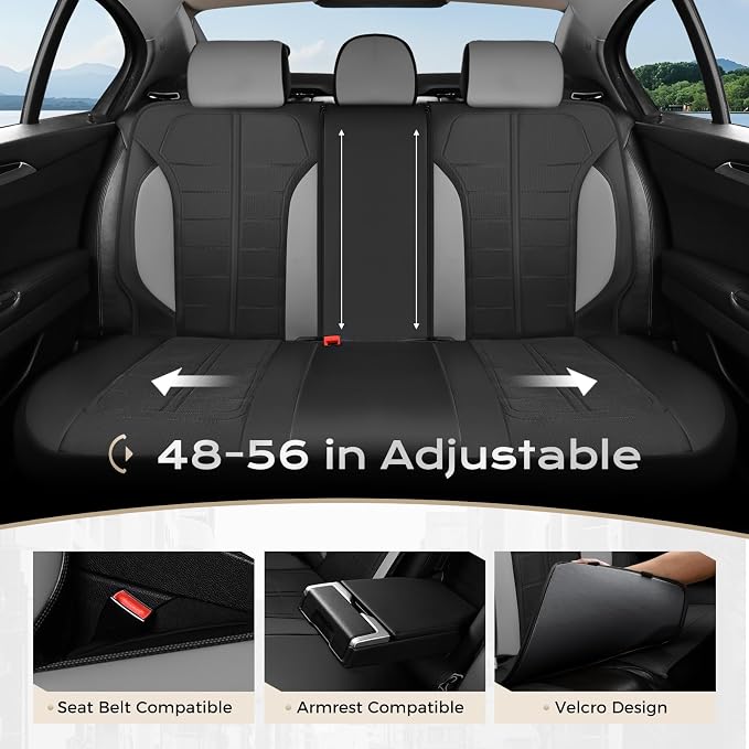 Coverado Air Mesh Seat Cover, Car Seat Cover Full Set, 3D Breathable Seat Protectors Sports Carbon Fiber Design Airbag Compatible Comfort Universal for Most Cars, Van,Trucks, SUV, Black&Grey