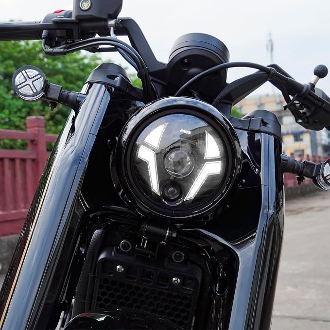Upgrade 5 3/4 Motorcycle Headlight 5.75inch Round Laser Light with White DRL Integrated Amber Turn Signals Compatible with Motorbikes