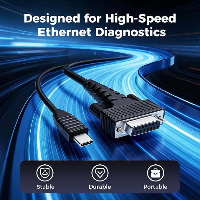 LAUNCH DoIP Adapter Cable with USB-C and 16-Pin Male to DB-15 Female Connector for Launch Creader Series CRP123X V3, CRP129X V3, CRP129X Plus V3, CRP919X Lite V2