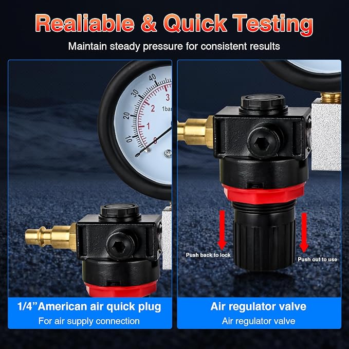 GOOACC Cylinder Leak Down Tester Kit - Dual Gauge Engine Diagnostics Tool for Gasoline Cars & Motorcycles - Detects Blown Head Gaskets & Valve Leaks with 10mm 12mm 14mm 18mm Adapters