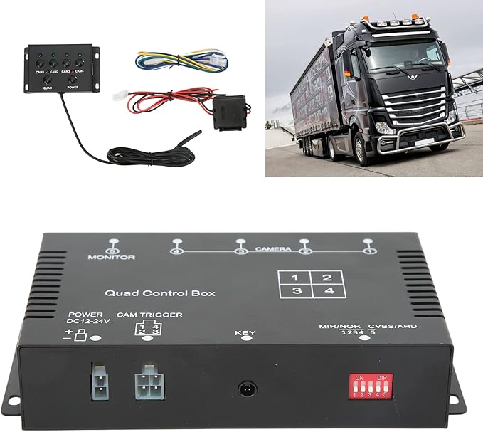4 Channel Video Splitter, Parking Camera Video Switch 1080P AHD DC12V 24V Camera Video Screen Switch for RV Truck Bus Trailer