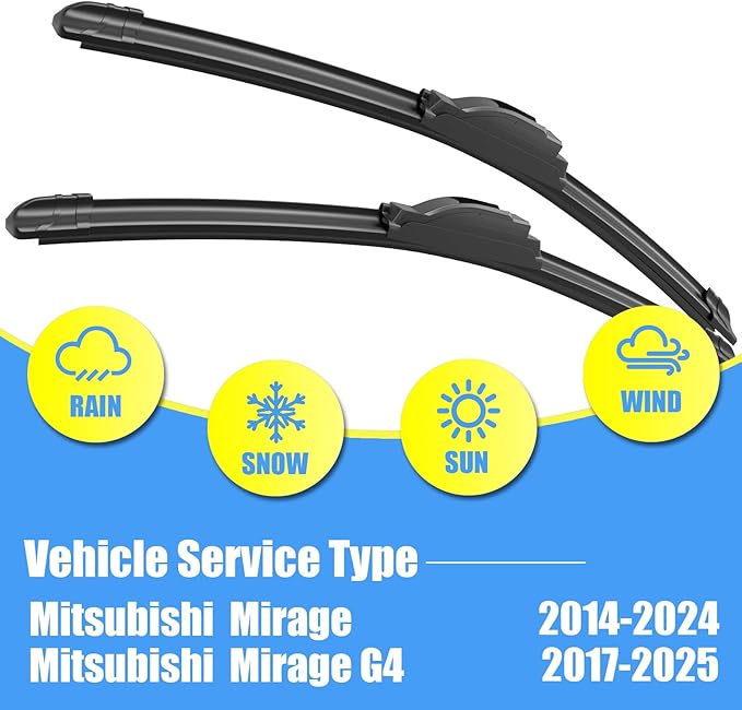 Gavimnal® 24"+16"+12" Silicone Wiper Blades Replacement For Mitsubishi Mirage G4 2014-2025,All-Season Front Rear Windshield Wiper Blades(Set of 3)