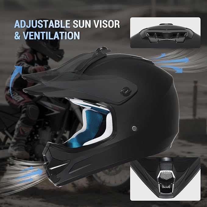 Youth Dirt Bike Helmet DOT Approved, Kids Motocross Full Face Helmet with Adjustable Goggles Riding Gloves & Storage Bag, Off-Road Sport Gear Set for Boys Girls ATV UTV