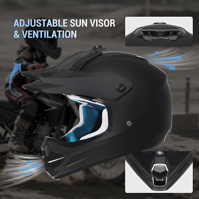 Youth Dirt Bike Helmet DOT Approved, Kids Motocross Full Face Helmet with Adjustable Goggles Riding Gloves & Storage Bag, Off-Road Sport Gear Set for Boys Girls ATV UTV