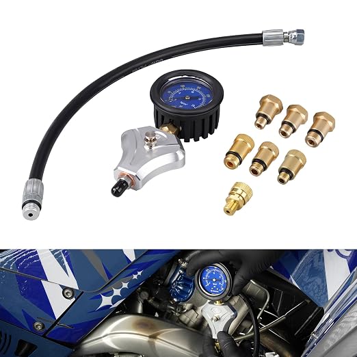 NICECNC Engine Cylinder Compression Tester Kit with 10 mm, 12 mm, and 14 mm Spark Plug for 2-Stroke and 4-Stroke Engines Compression Gauge Tool & Routine Quick Engine Checks
