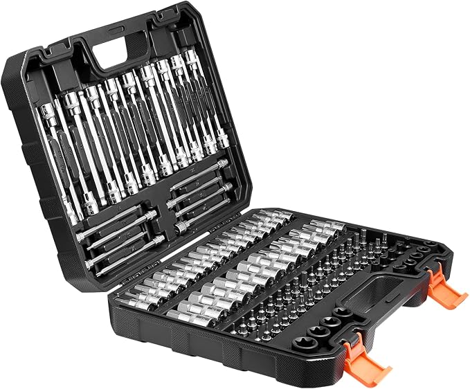 VEVOR Bit Socket Set, 107-Piece SAE and Metric, Hex/Torx/External Torx/Tamper-Proof/Extra Long, S2 Alloy Steel and Cr-V Steel, 1/4 in, 3/8 in, and 1/2 in Drives, with Enhanced Storage Case, Hand Use