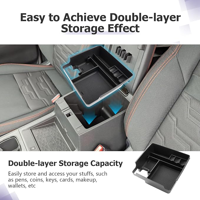 LUWU 2026 Frontier Accessories for 2022 2023 2024 2025 2026 Frontier S/SV/Pro-X/Pro-4X/SL Accessories Front Center Console Tray, Armrest Storage Box Center Console Organizer Cup Holder Black 3-Pack