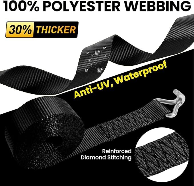 2 Inch Ratchet Straps Heavy Duty -20ft Tie Down Straps with J Hooks - 10,000lb Break Strength Ratchet Tie Down Strap - Black Heavy Duty Ratchet Straps - Cargo Straps for Truck, Lawn Equipment, 4 Pack