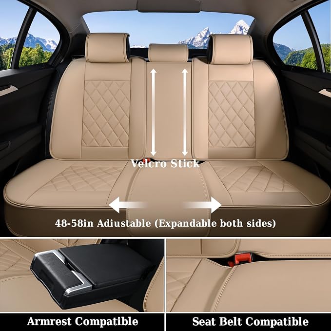 Coverado Car Seat Covers Full Set, 5 Seat Universal Seat Covers for Cars, Luxury Faux Leather Waterproof Seat Cover, Front and Back Car Seat Protector, Auto Seat Cover Fit for Most Vehicles, Beige