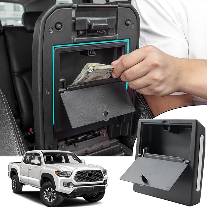 JDMCAR One-Touch Hidden Storage Box and Center Console Armrest Cover Compatible with Toyota Tacoma Accessories 2016-2023