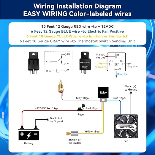 Electric Fan Relay Kit 12V 60 AMP Electric Radiator Cooling Waterproof Fan Relay Kit with Thermostat Control Switch 185 On 175 Off Upgrade