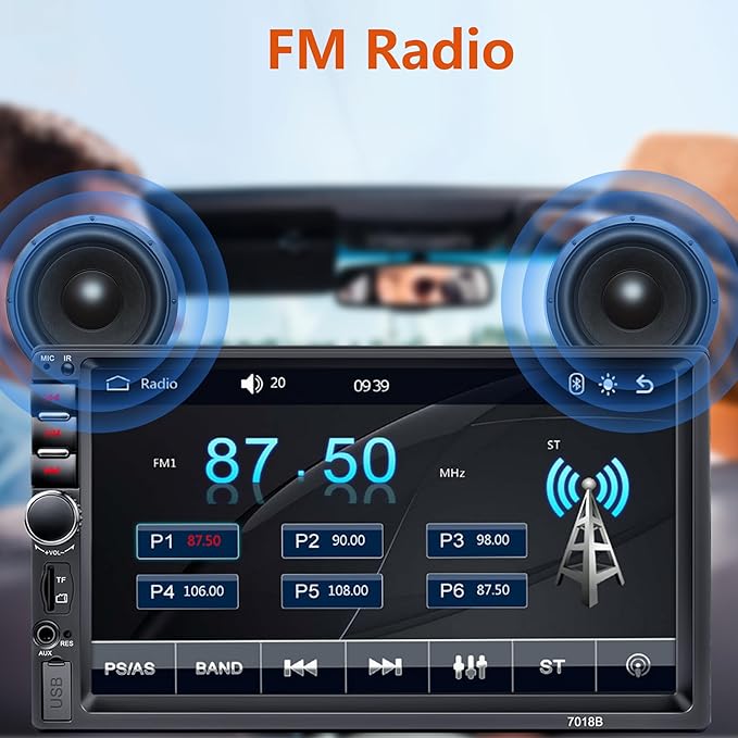 Double Din Car Stereo,7 Inch Car Radio with HD Touch Screen Bluetooth Car Stereo,Bluetooth Hands-Free Calling,Mirror Link,AUX/EQ/SWC