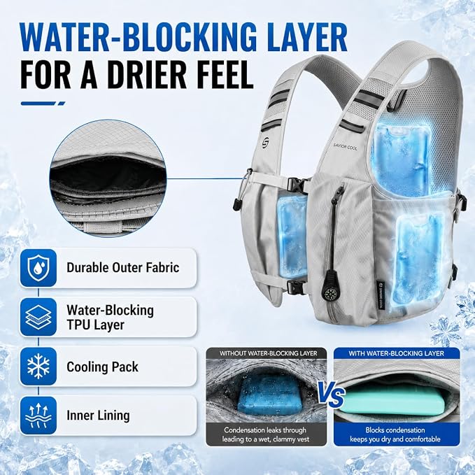 Cooling Hydration Vest with 2L BPA-Free Water Bladder, Running Vest with 3 Removable Cooling Packs, Lightweight Outdoor Hydration Pack for Hot Weather, Hiking, Cycling, Training