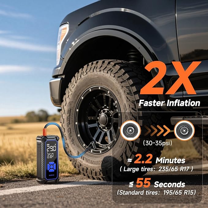 OlarHike Cordless Tire Inflator Portable Air Compressor, 150PSI Dual Power - 6000mAh & 12V DC, Air Pump for Car Tires, Motorcycle, Bicycle, Electric Pump with LED Light & Digital Pressure Gauge