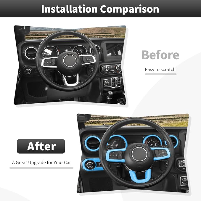 21PCS Light Blue Interior Trim Kits Fit for 2018-2023 Jeep Wrangler JL JLU & Gladiator JT 4Door Interior Decor Accessories Dashboard AC Headlight Switch Roof Speaker Inner Door Bowl Steering Button