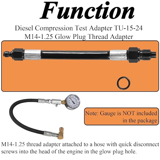 TU-15-24 Diesel Compression Test Adapter Tool M14-1.25 Fits for Ford/Navistar 6.0L & 6.4L Power Stroke, for Navistar/International 6.0L VT365E for International Harvester VT365 4200