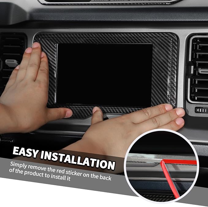 Jimen Fit for 2021-2024 Ford Bronco with 8″ Screen, 8PCS Carbon Fiber Interior Kits - Dashboard Cover, Air Conditioning Control Panel, Gear Shift Knob Cover, Engine Start Stop Button Trim