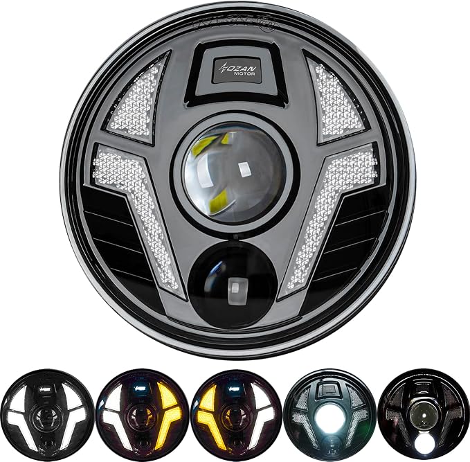 Upgrade 5 3/4 Motorcycle Headlight 5.75inch Round Laser Light with White DRL Integrated Amber Turn Signals Compatible with Motorbikes