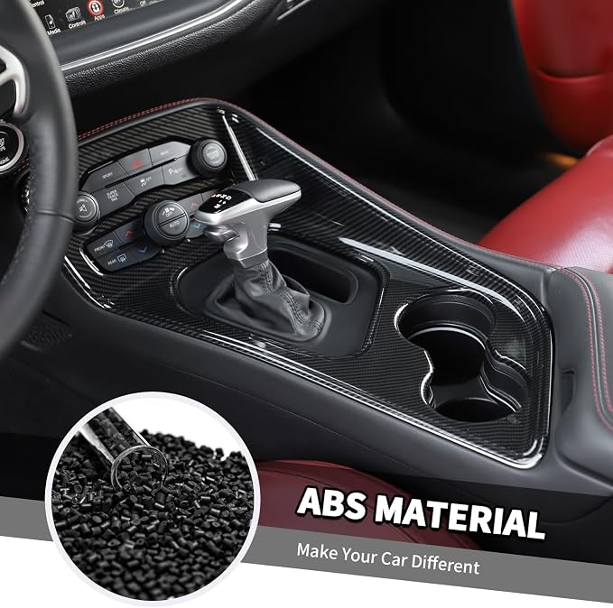 Jimen Fit for Dodge Challenger 2015-2023, 7PCS Carbon Fiber Interior Kits - Dashboard Cover, Center Console Air Outlet AC Vent Trim, Navigation Screen Panel, Gear Shift Panel
