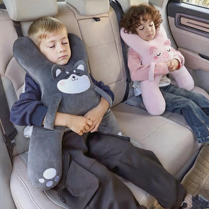Car Pillow for Travel – Animal-Themed Car Seat Cushion with Safety Belt Protector – 4 Cute Styles: Pig, Dog, Rabbit, Panda (Panda)