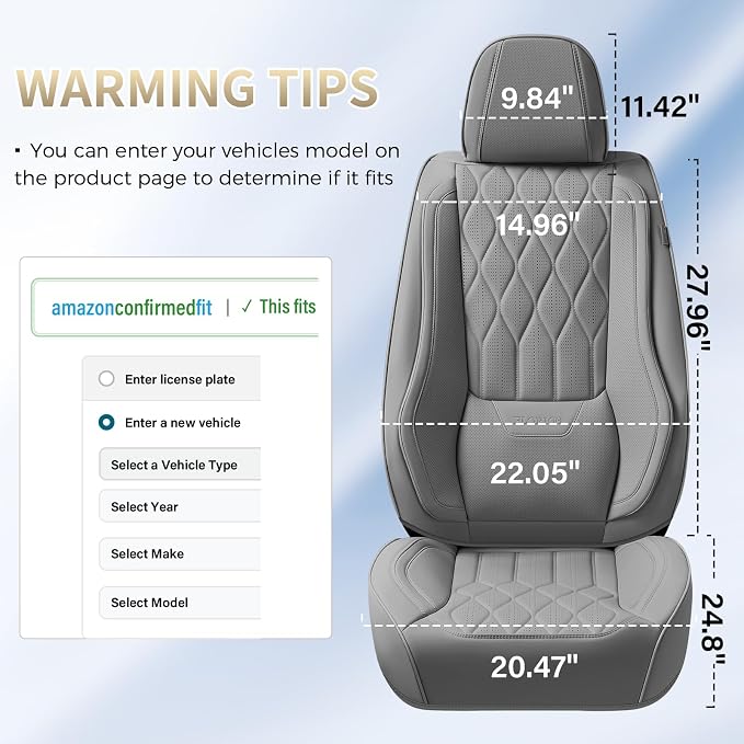 FLORICH Front Seat Covers Leather Seat Covers for Car Automotive Seat Covers Waterproof Car Seat Cushion with Lumbar Support Car Seats Protectors Universal Fit for Most Cars Sedans Trucks SUV, Gray