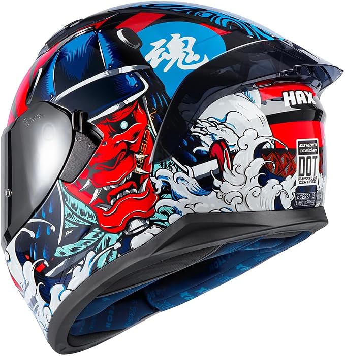 HAX Obsidian Full Face Dual Visor Adult Motorcycle Helmet for Motorbike Street Bike with Pinlock Ready DOT Approved Samurai Red L