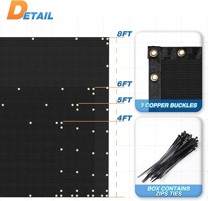 TANG Fence Privacy Screen Black 4 Feet x 50 Feet Outdoor Shade Cloth with Grommets, 150 GSM Temporary Fence Cover with Zipties Mesh Netting Fences Blockage for Backyard Garden Patio Chain Link
