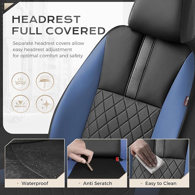 Coverado Car Seat Covers Front Pair, Automotive Leather Seat Covers for Car，Universal Fit Front Back Seat Cover, Non-Slip Waterproof Breathable Car Seat Protector