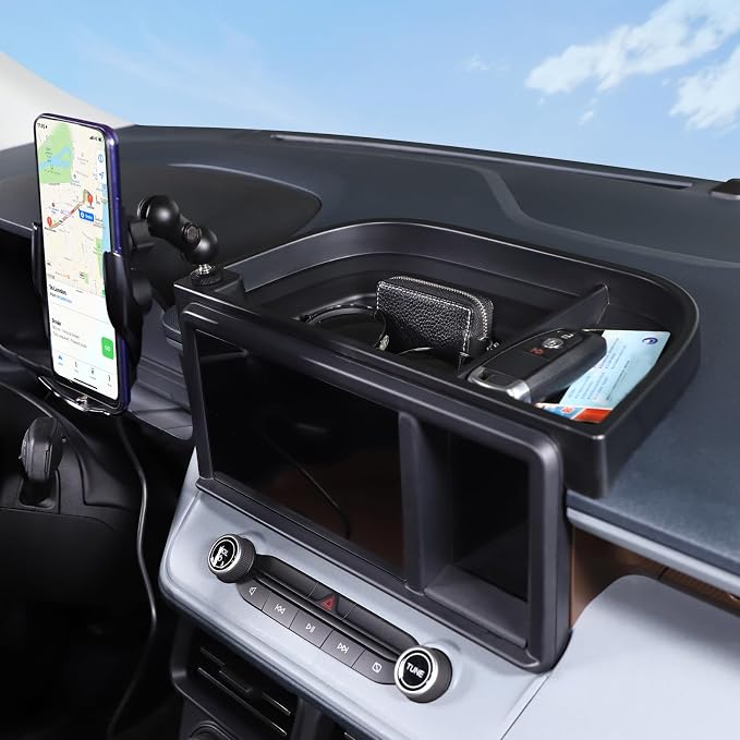 Aunginsy Center Console Dash Storage Tray Compatible with Ford Maverick 2022 2023 2024 Dashboard Multi-Functional Phone Holder Storage Box Organizer Tray Insert with Mobile Phone Mount Accessories