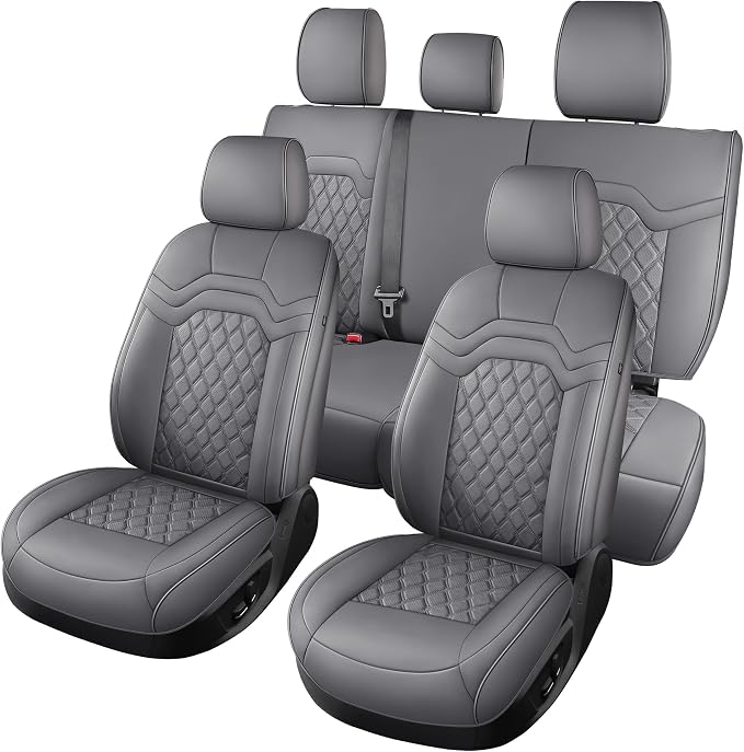 Huidasource Fit for Gray Chevy Silverado Seat Covers, GMC Sierra Seat Covers, Seat Cover for Trucks 1500 2007-2013&2019-2026, 2500HD 3500HD 2020-2026 Crew Double Extended Cab Nappa (Full Set/Gray)