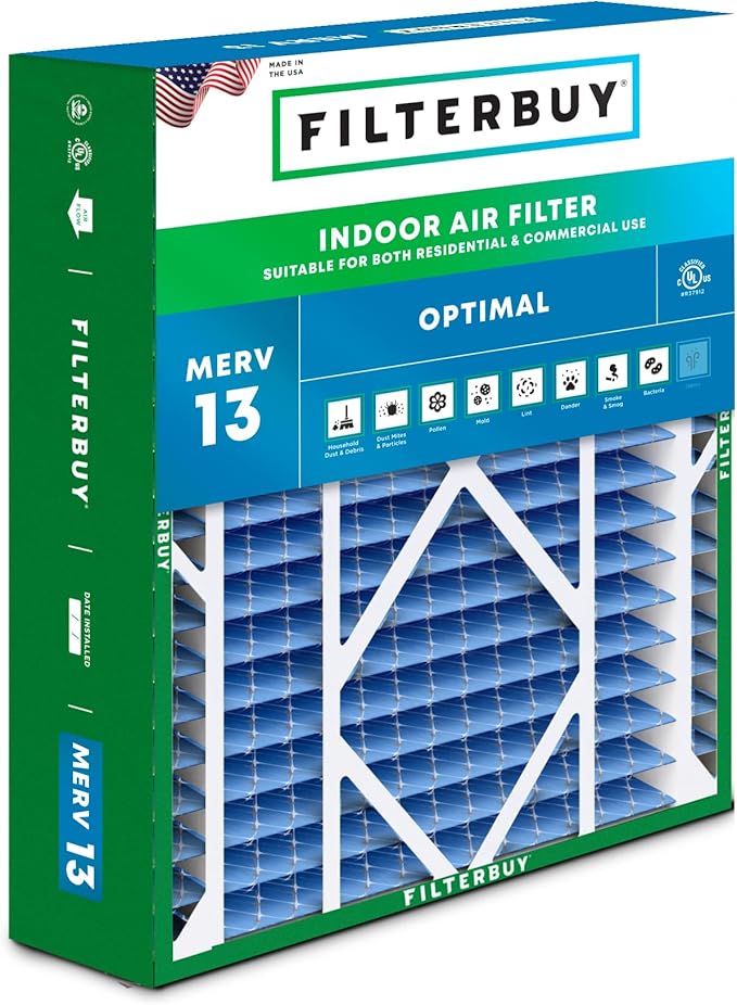 Filterbuy 20x26x5 Air Filter MERV 13 Optimal Smoke & Allergy Defense (1-Pack), Pleated HVAC AC Furnace Filters for Electro-Air, Lennox, White Rodgers, and More (Actual Size: 20.00 x 25.88 x 4.88)