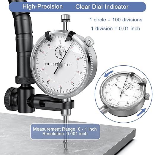 HDLNKAK Dial Indicator 0-1"/0.001" Dial Indicator with Case, Measuring Tool for Lathe, 3D Printing, Workshop, CNC Machine Tool, Table Saw