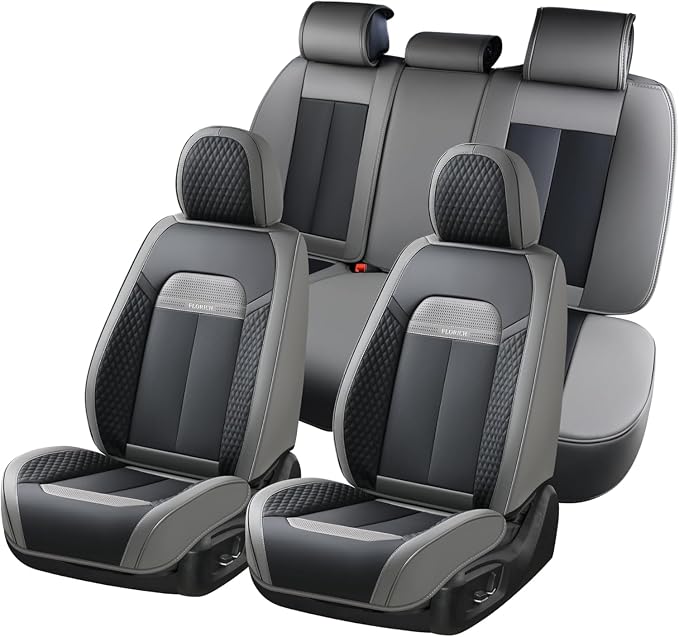 FLORICH Full Set Car Seat Covers 5pcs, Breathable Waterproof Nappa Leather Seat Covers, Gary Seat Covers, Automotive Interior Cover Universal for Cars SUV Truck Sedan - Gary (Grey, Fullset)