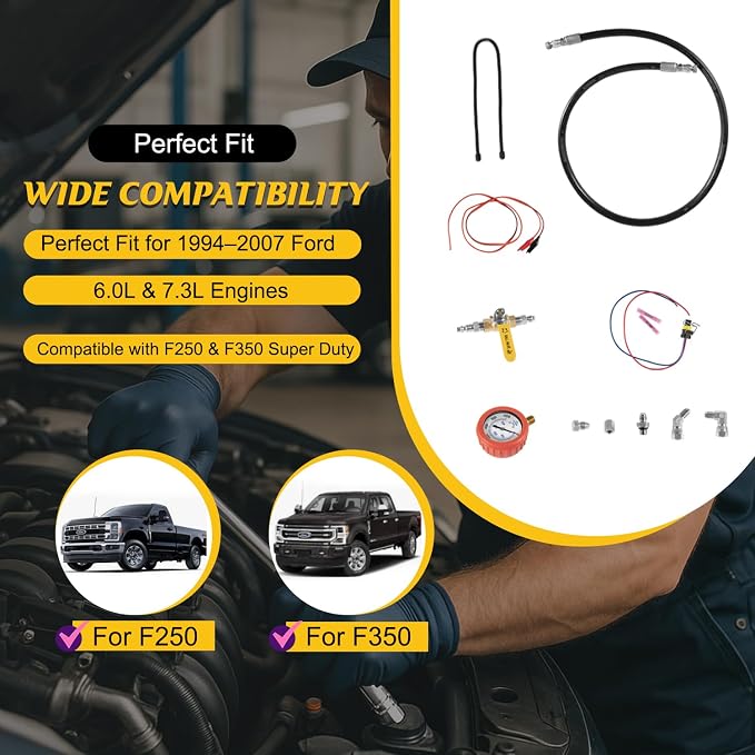 HPOP High Pressure Oil Leak Test Kit – Fits for Ford 6.0L & 7.3L Powerstroke F250/F350 1994-2007 – Diagnostic Tool with Gauge for Air & Fuel System Check