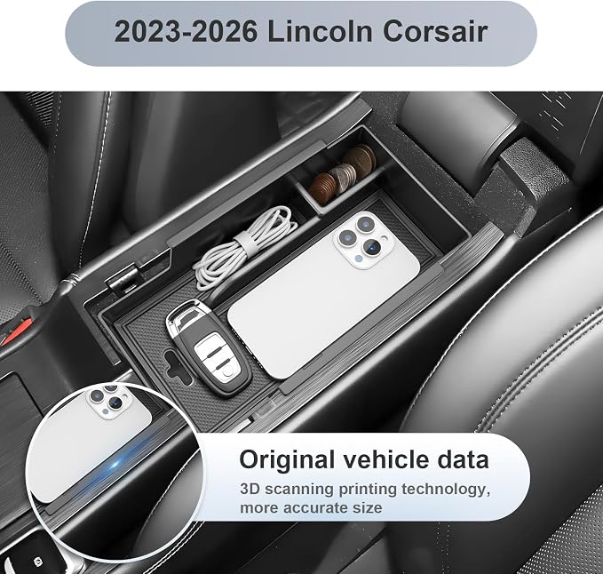 SKTU Upgrade for 2023-2026 Lincoln Corsair Accessories Center Console Organizer for 2023-2026 Lincoln Corsair Console Tray 2023-2026 Corsair ABS Durable Insert Console Organizer with Coin Holder