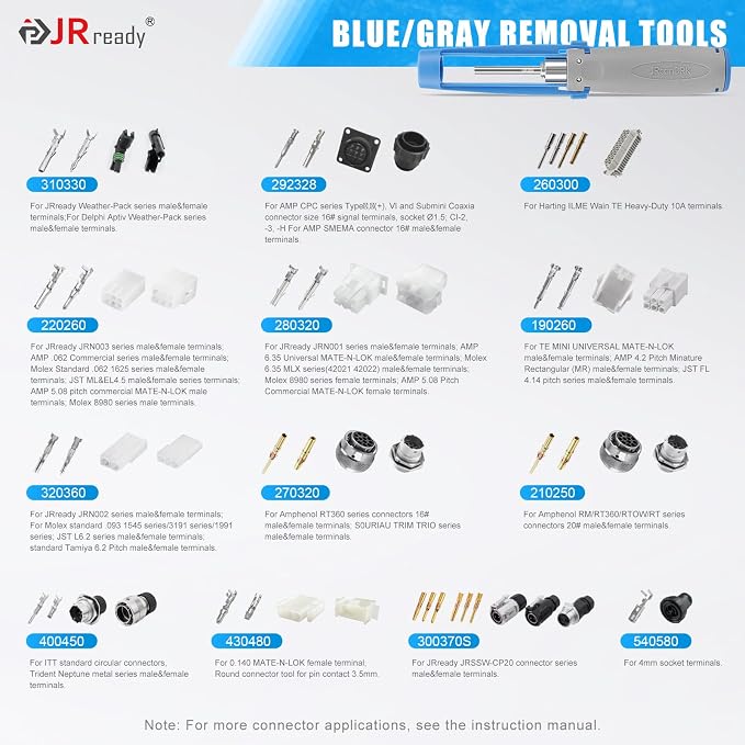 JRready 55PCS Terminal Release Tool Master Kit for TE, Deutsch, AMP, Molex, Delphi, Harting, Anderson, JPT, D SUB Connectors, Automotive Pin Extractor-JRconDRK11C55-01