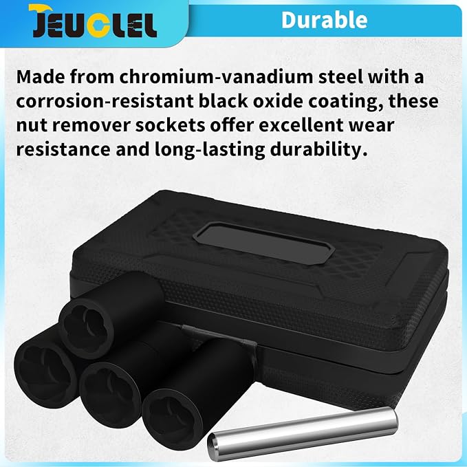 5PCS Twist Lug Nut Socket Set - 1/2 inch Drive Damaged Nut Lock Remover Extractor - Rusted & Strip & Stripped & Stuck Locking Nut Removal Tool Kit with 17mm 19mm 21mm 22mm Sockets