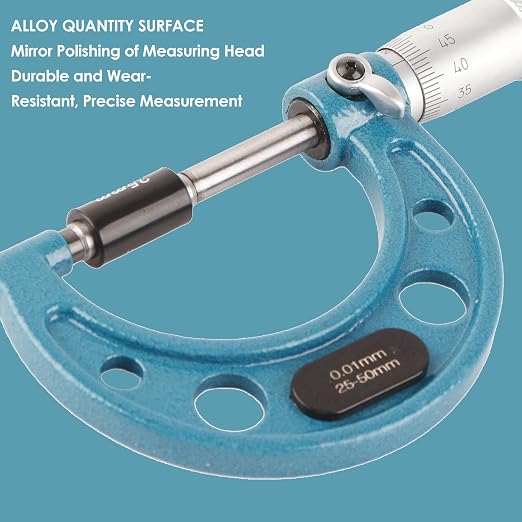 Walfront Outside Micrometer Outer Diameter Micrometer Micrometers Tool Measurement for Metric Thickness Outside Micrometers (25-50mm)