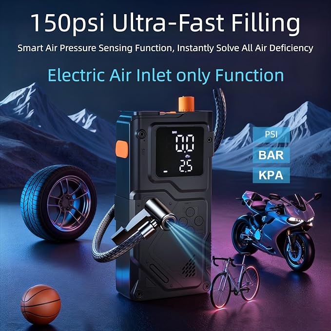 Jump Starter 12V, 10000mah Jump Starter with Air Pump and Compressor, Portable Jump Box, LCD Display,LED Emergency Light,Power Bank & Jumper Cables,for 8.5L Gas and 6.5L Diesel Engines