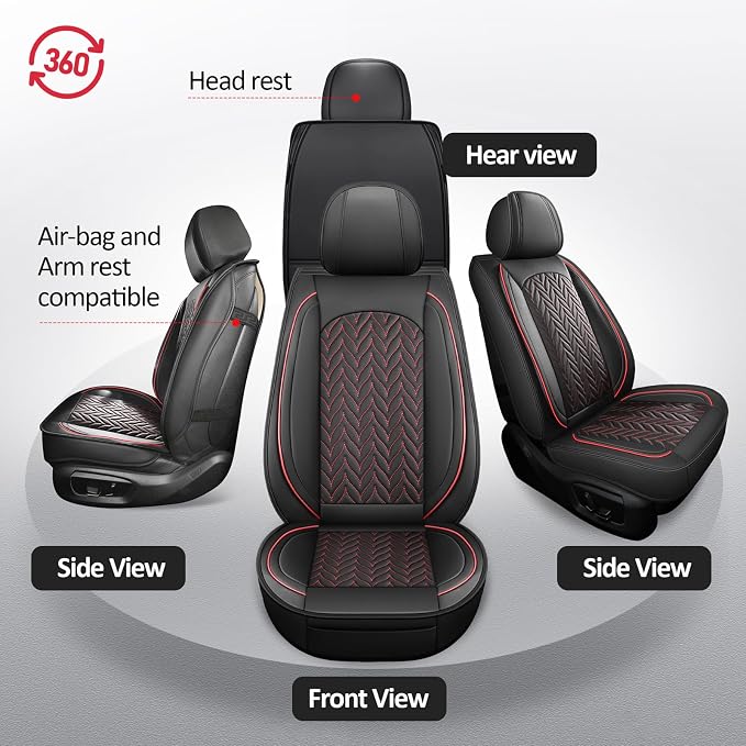 MIROZO F150 Seat Covers Full Set,Leather Truck Seat Covers Waterproof Car Seat Covers Fits for 2015-2026 Ford F-150 and 2017-2026 F-250 F-350,Easy to Install Cover Set (Black and Red,Full Set)