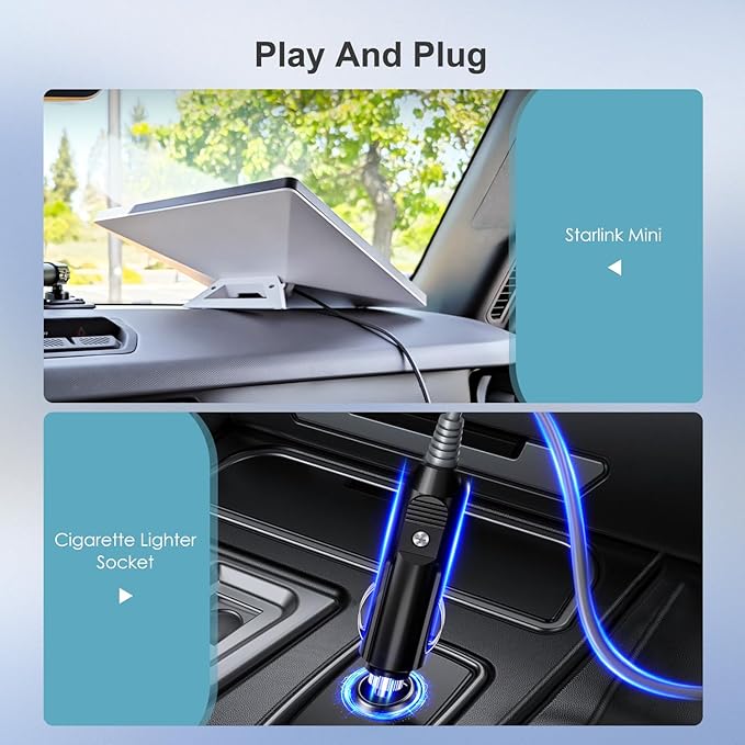 Starlink Mini Cable 12V Power Cable 16.4 FT/ 5M, Starlink Mini Accessories 16AWG Cigarette Lighter to DC Cord, 12V - 48V Car Charger Car Adapter