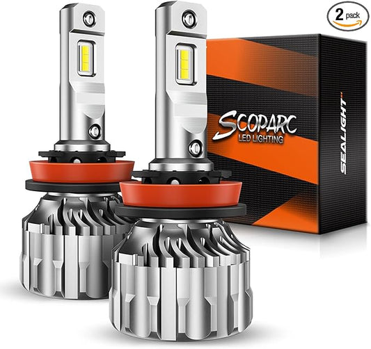SEALIGHT H11 Driving Bulbs, 46000LM Super Bright Bulbs with 15000RPM Cooling Fan, 6000K Cool White H11 Fog Lights, Plug-N-Play, Pack of 2