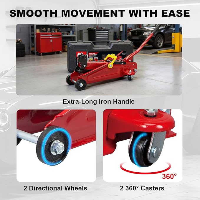Big RED Torin Hydraulic Trolley Service/Floor Jack with Blow Mold Carrying Storage Case, 1.5 Ton (3,000 lb) Capacity, Red,TAM820014S-1