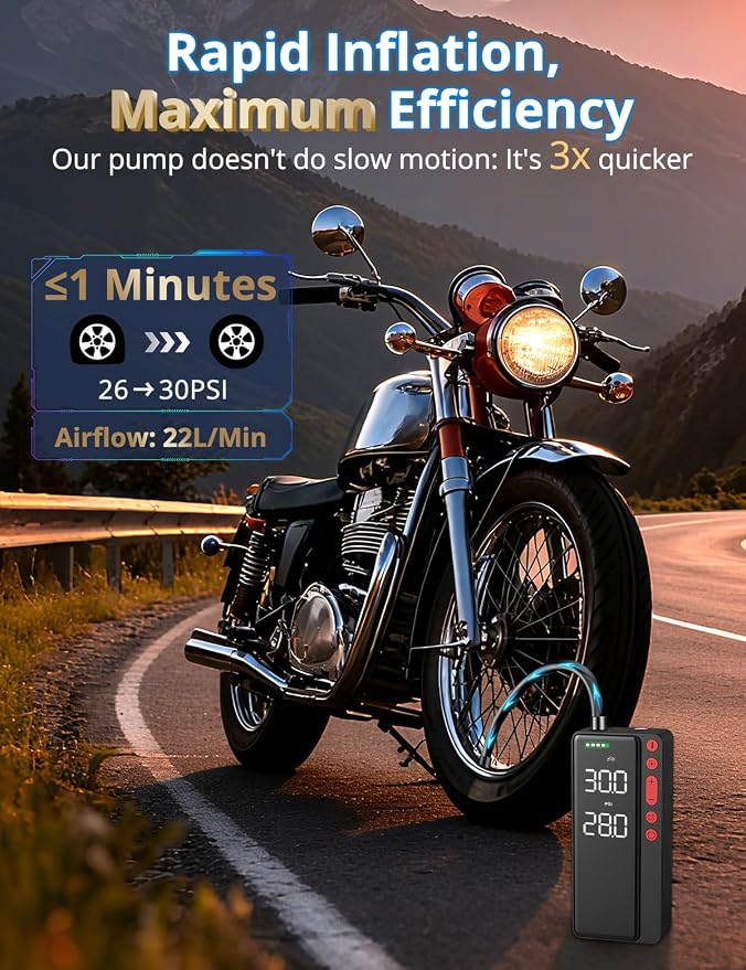 MATULSA Tire Inflator Portable Air Compressor, Smart APP Control Air Pump for Car Tires, 10000mAh, 4X Faster 150PSI Bike Pump with All-in-One Storage, LED Light & Auto Shut-Off for Motorcycles, Balls