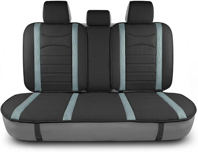 FH Group Back Seat Faux Leather Car Seat Cover - Universal Fit, Rear Seat Covers for Cars with Rear Split Bench, Car Seat Cushions for SUV, Sedan, Van, Gray/Black