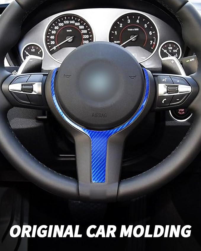 Carbon Fiber Steering Wheel Trim Cover Replacement Compatible with BMW F-Chassis 1/2/3/4/5/6 Series Fits F22 F30 F32 F10 F12 F15 X5M X6M, Car Interior Decorative Modification Accessories