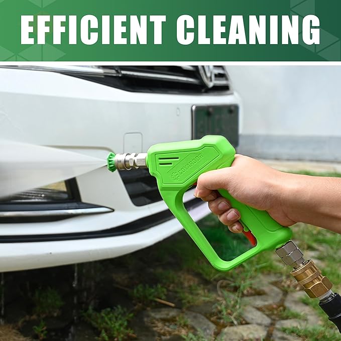Pressure Washer Short Gun with Swivel 3/8" Male Plug & 1/4”Quick Connector Coupler - Comfortable Handle - Compatible with Foam Cannon for Car Wash 4000 PSI, Green