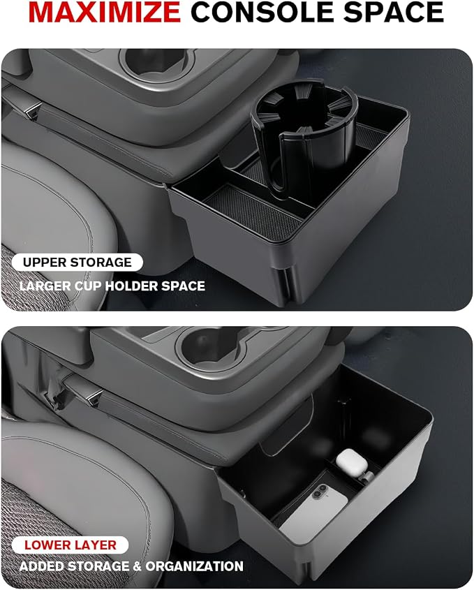 for 2019-2026 Silverado/Sierra 1500 & 2020-2026 Silverado/Sierra 2500/3500 Accessories(Split-Bench Folding Seat Only) Double Layer Center Console Hanging Organizer Box&Large Cup Holder