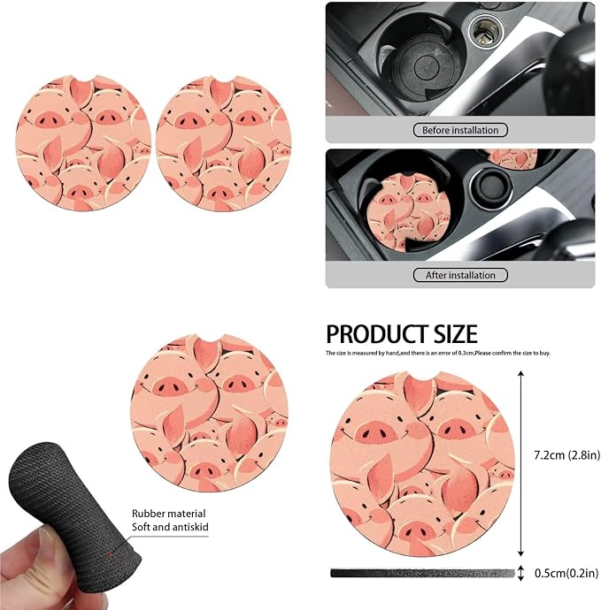 13 Pack Pink Pig Car Seat Covers, Cute Pigs Pattern Universal Driver Seat Cover Protector, Automotive Durable Interior Accessories Cup Holder Coaster