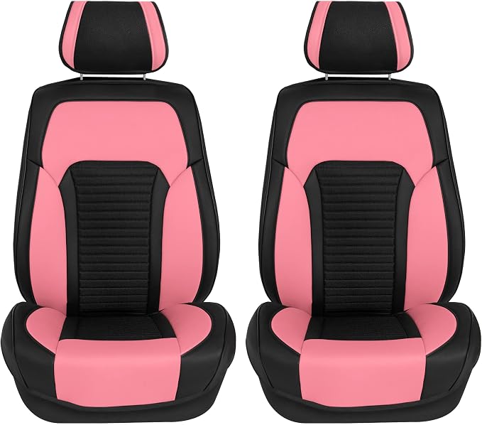 FH Group Front Set Faux Leather Car Seat Covers Cushions for Low Back Seat, Universal Fit, Airbag Compatible Seat Cover for SUV, Sedan Pink
